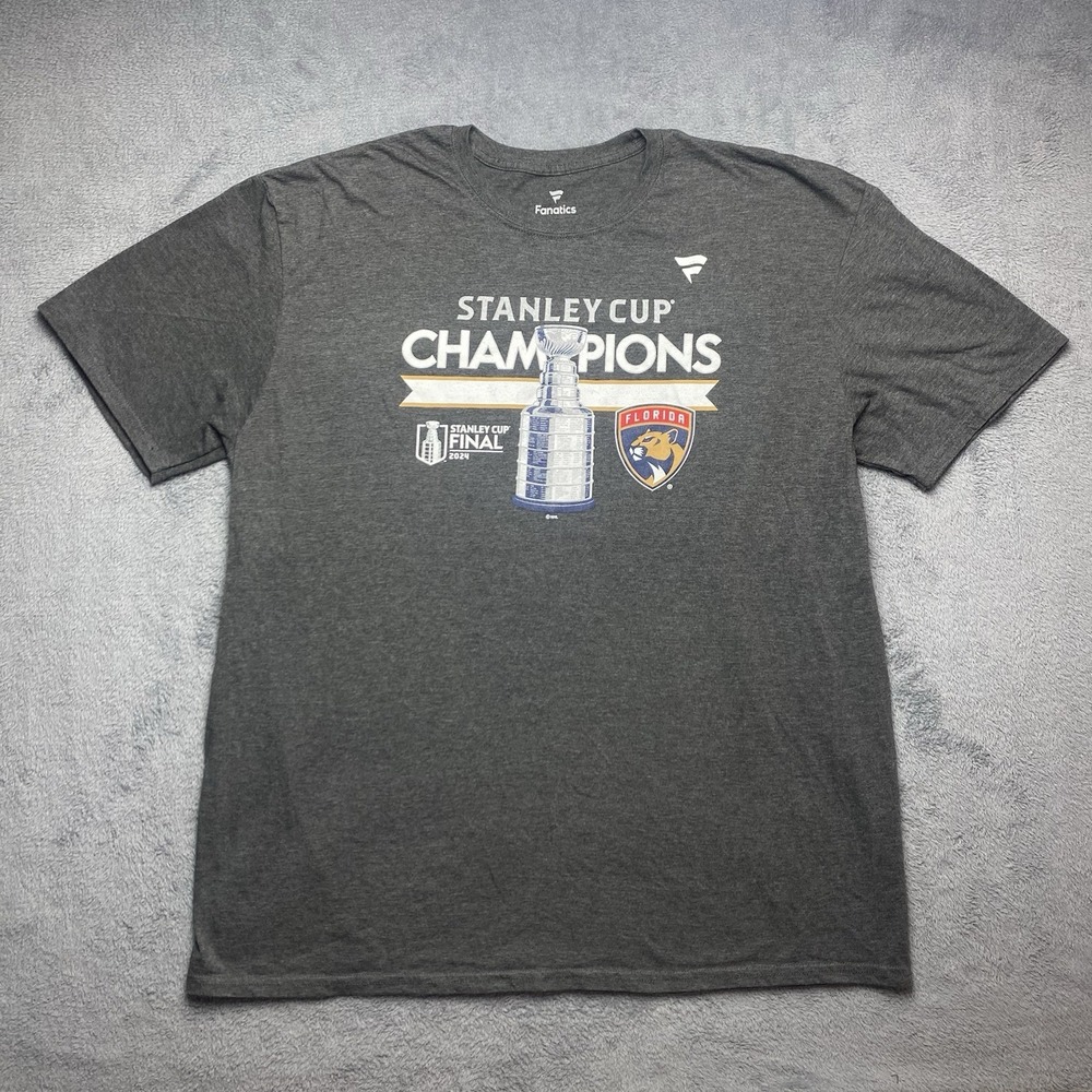 NHL Florida Panthers T-shirt 2024 Stanley Cup Champions Mens 2XL Gray Tee - Picture 1 of 7